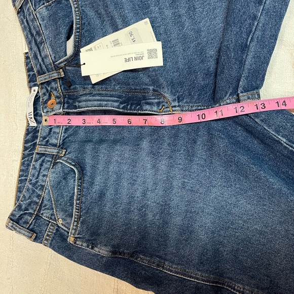 NWT Zara Straight Fit Super High Rise Long Length Rigid Dark Blue Jeans - Picture 8 of 11